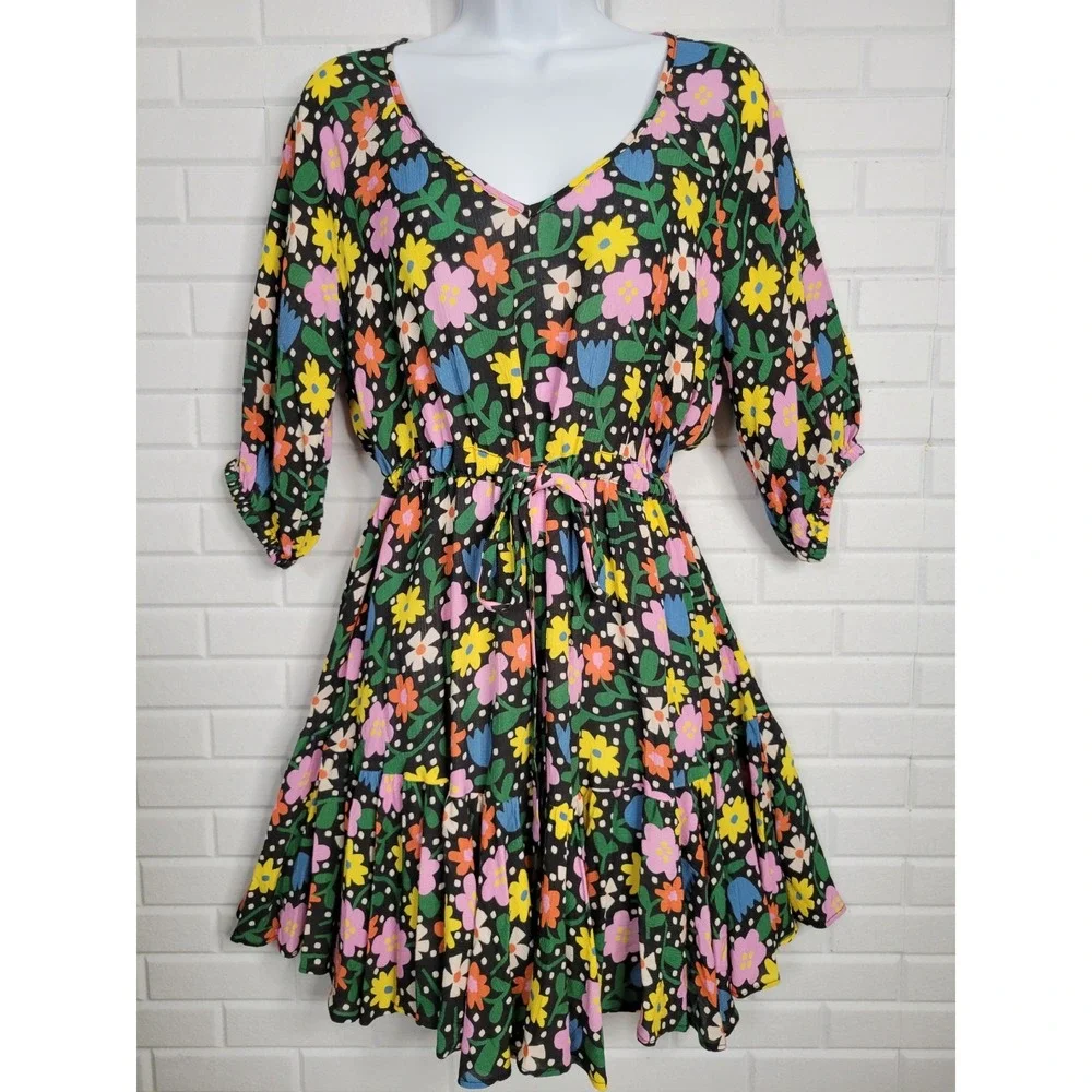 FRESHA LONDON Anita Dress‎ size Small black floral mini casual ruffle coquette